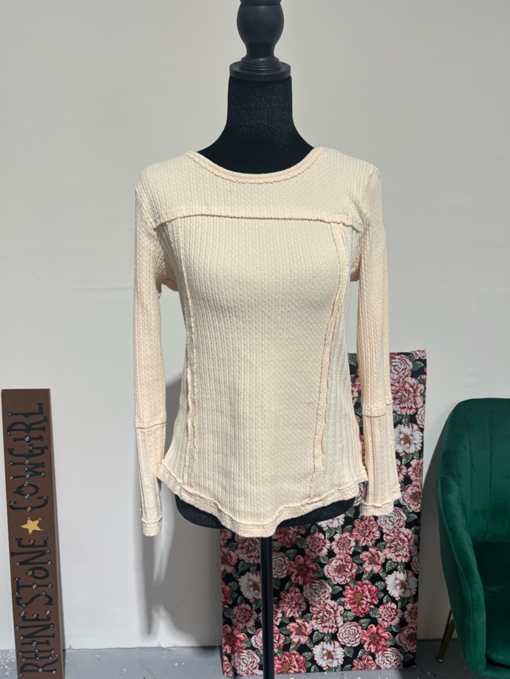easel Cream Ribbed Long-Sleeve Thermal Top